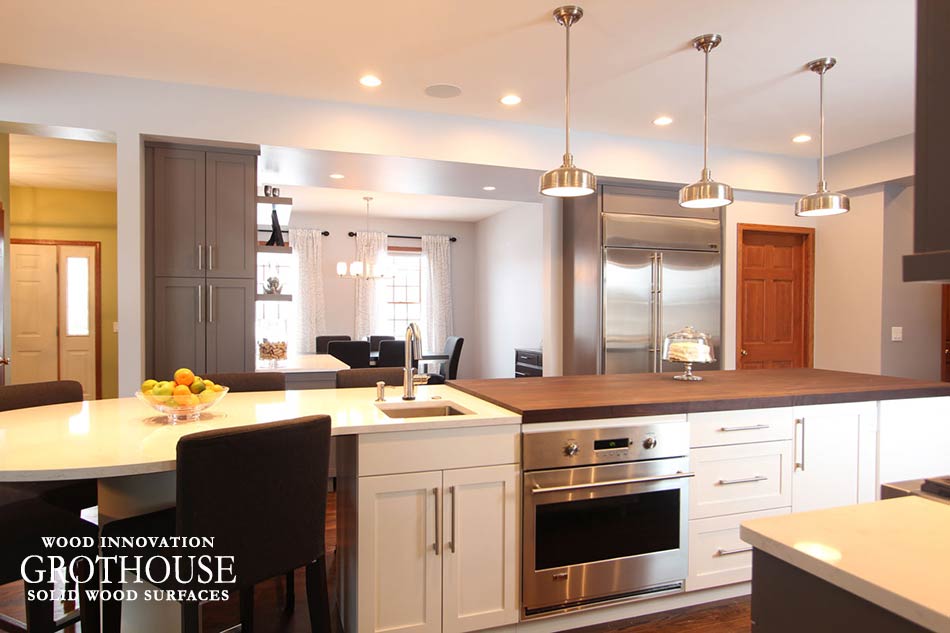 Transitional Peruvian Walnut Kitchen Island Top Peruvian Walnut Wood Top in a Transitional Kitchen